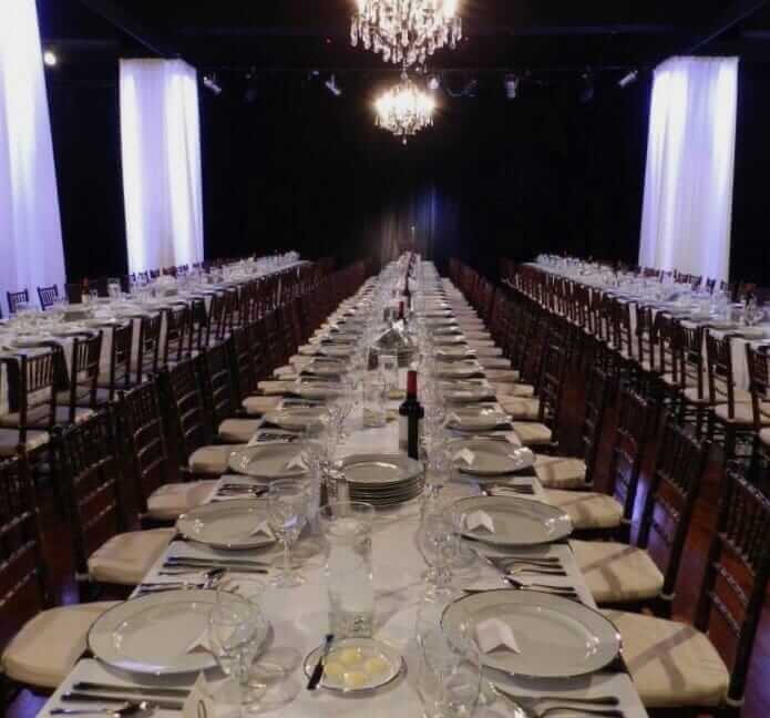 In a spacious room at the Winston-Salem wedding venue, a long table is set up.