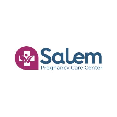 Logo of Salem Pregnancy Care Center featuring a purple heart shape with a medical cross and leaves inside, followed by the text "Salem Pregnancy Care Center" in blue.