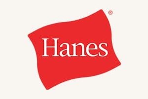 Hanes logo displayed at an event venue on a white background.