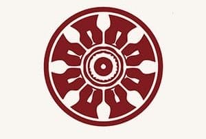 A red and white circular logo showcasing an event venue, set against a pristine white background.